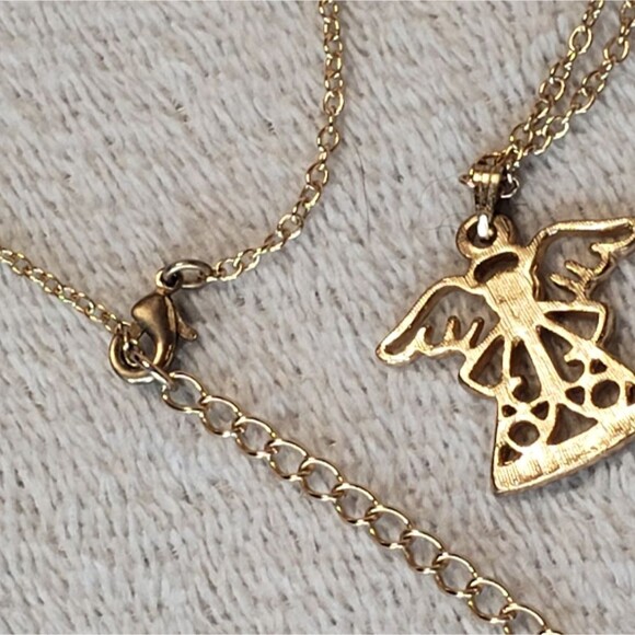 Rose Gold Angel Pendant with Aquamarine stone Necklace - Picture 3 of 5